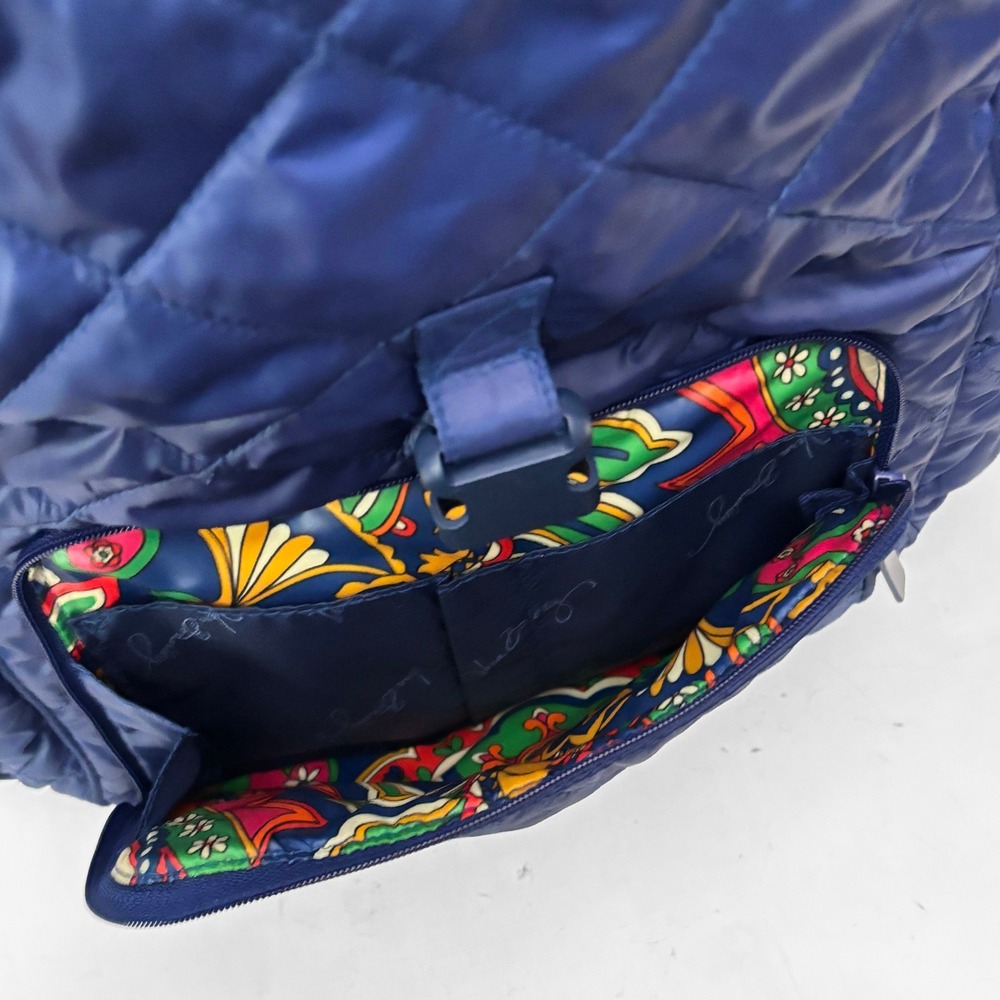 Vera Bradley Navy Blue Quilted Nylon Paisley Lining Drawstring Flap Backpack - Picture 7 of 10
